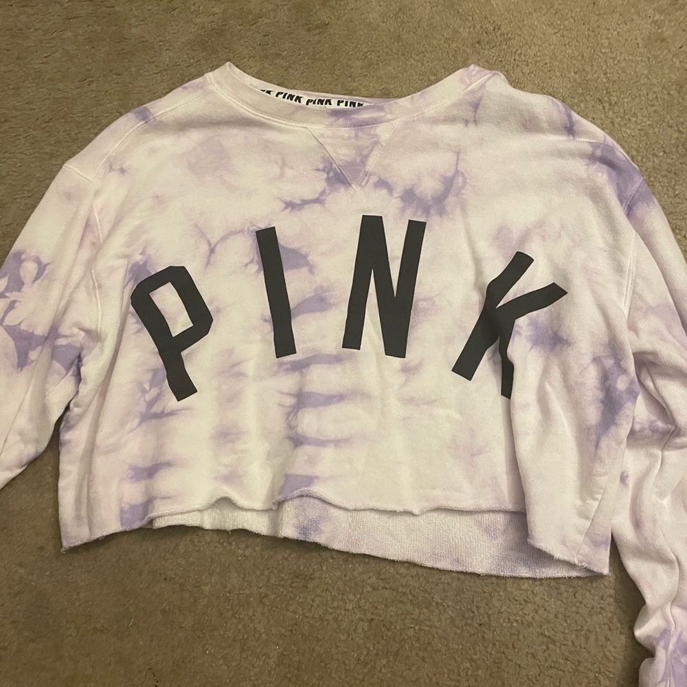 White and purple tie dye cropped sweatshirt. Size medium